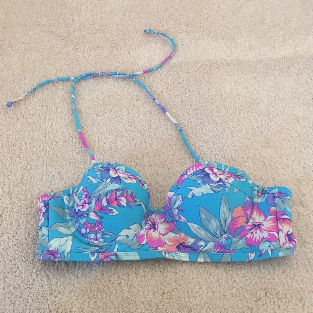 AEO bikini top tropical teal pink 32C